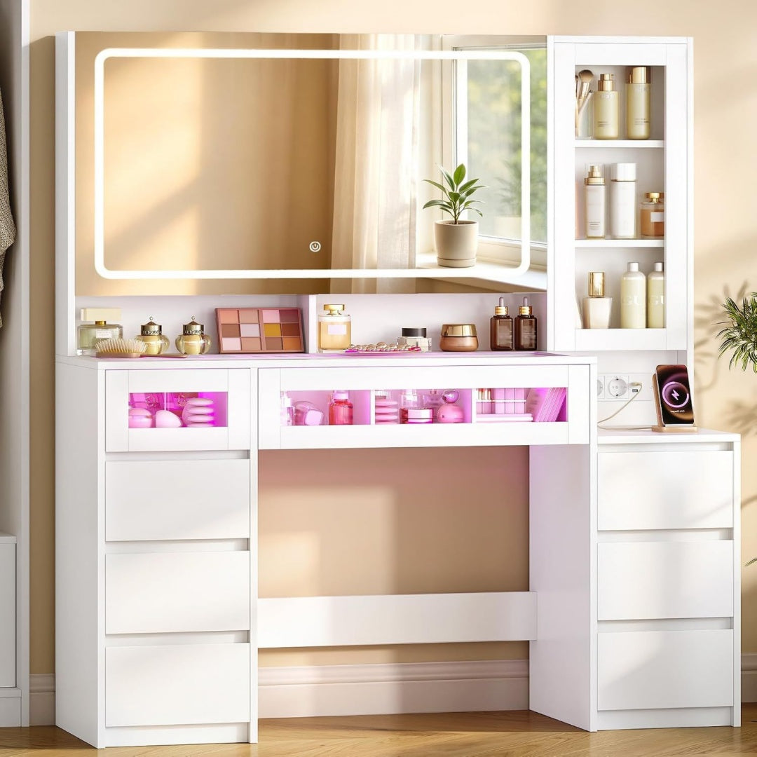 toelette bianco illuminato a led con cassetti 6